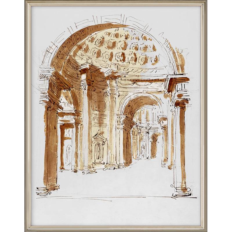 美式复古玄关建筑装饰画欧式走廊挂画竖版大尺寸简美轻奢壁画素描图片