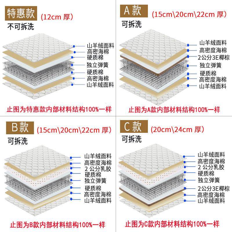ht亿海马乳家胶簧席弹梦思IYA床垫20cm厚软n硬两用1.8m经济型1.5