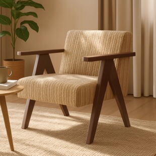 设计师款实木单人沙发椅覆古休闲 椅民宿酒店咖啡馆接待休闲 洽谈