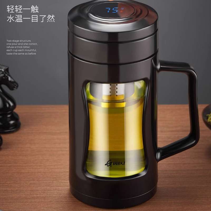 带把手茶水分离个人专用高档喝茶泡茶杯子办公室防摔塑玻杯玻璃杯