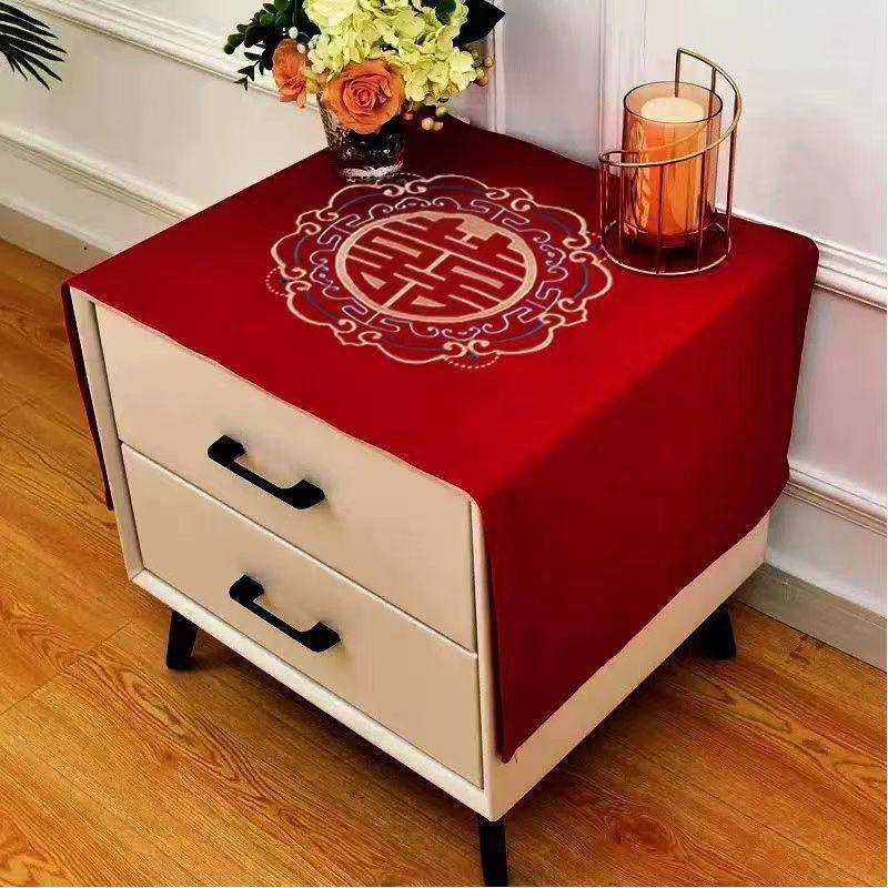 结婚红色床头柜盖布中式烫画喜字桌布洗衣机冰箱防尘罩套茶几桌布,居家布艺,桌旗,淘宝优惠券,粉丝福利购,淘宝优惠卷
