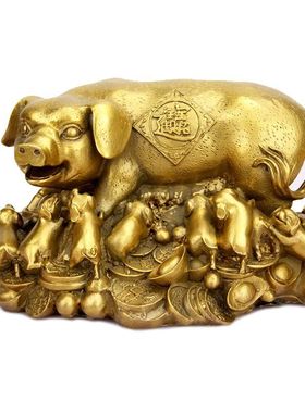室内纯黄铜猪摆件铜生肖猪金钱猪家居酒柜玄关客厅摆设