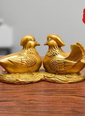 纯铜鸳鸯摆件铜鸳鸯戏水家居装饰品婚庆礼品铜鸳鸯摆件