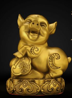 纯铜猪摆件黄铜金猪铜猪福猪十二生肖猪可爱猪工艺品摆件客厅饰品