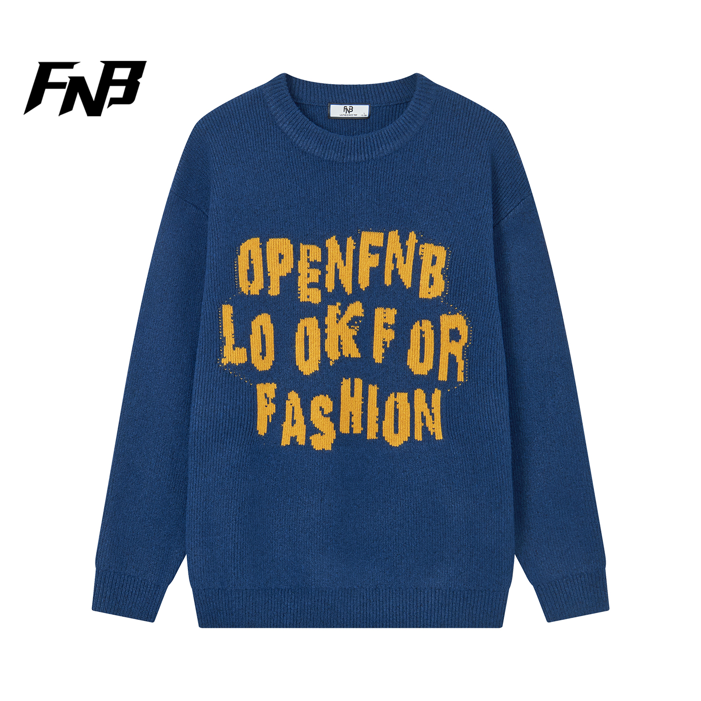 FNB美式风字母印花毛衣加厚保暖男女圆领针织衫宽松百搭情侣上衣