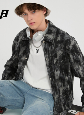 FNB美式潮牌个性复古扎染翻领夹克牛仔外套男女款秋季新款高品质