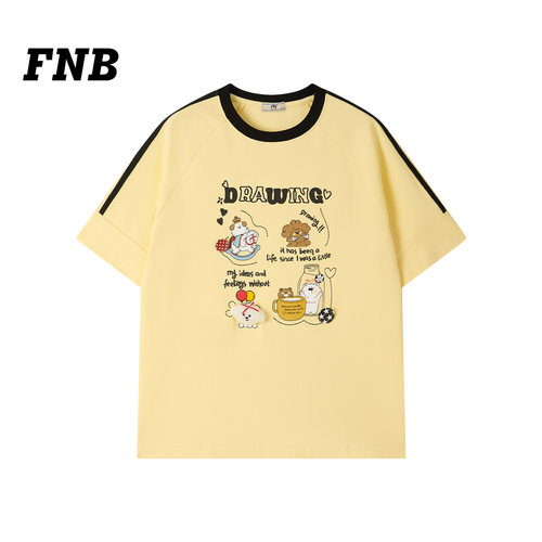 美国FNB卡通撞色印花短袖T恤百搭