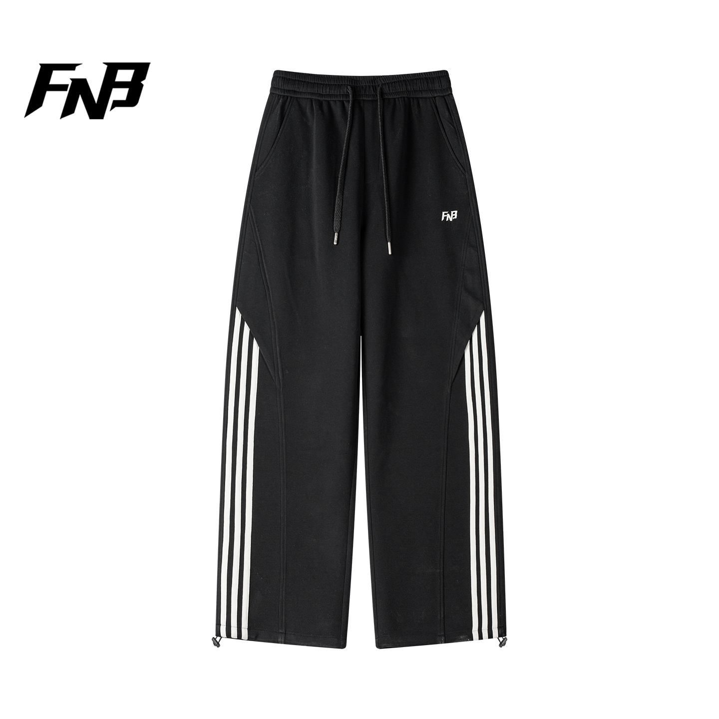 FNB美式运动风黑色拼接条纹三条杠直筒长裤男高级感休闲裤女潮牌