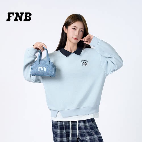 美国FNB学院翻领假两件刺绣卫衣