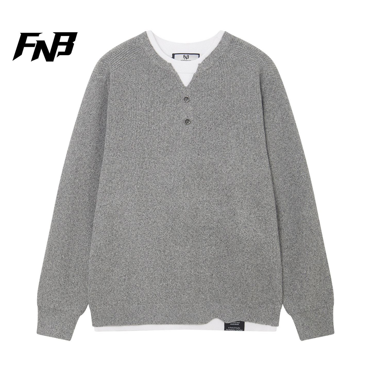 FNB美式复古风亨利领假两件针织衫男女同款宽松休闲毛衣上衣秋冬