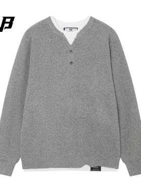 FNB美式复古风亨利领假两件针织衫男女同款宽松休闲毛衣上衣秋冬