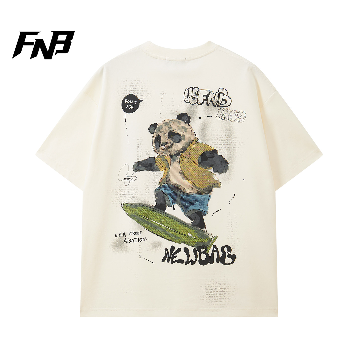 FNB美式潮牌2026新款卡通熊猫印花男女短袖T恤宽松百搭街头风休闲 - 实物图