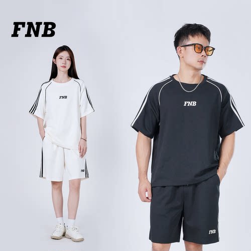 FNB26撞色条纹T恤短裤套装男夏季