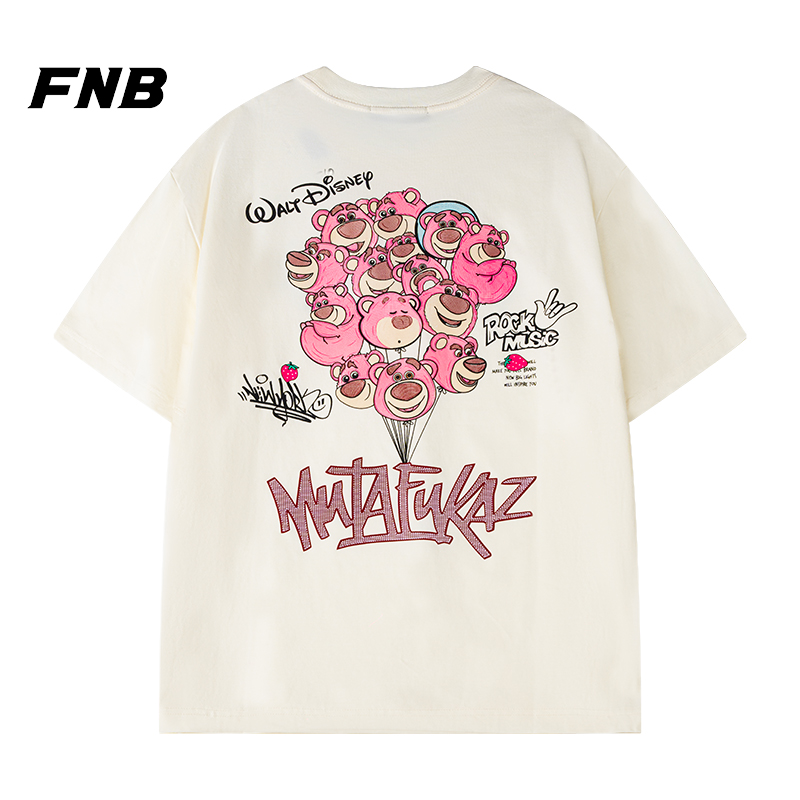 FNB美式潮牌夏季新款宽松百搭男女短袖T恤刺绣卡通印花情侣款上衣