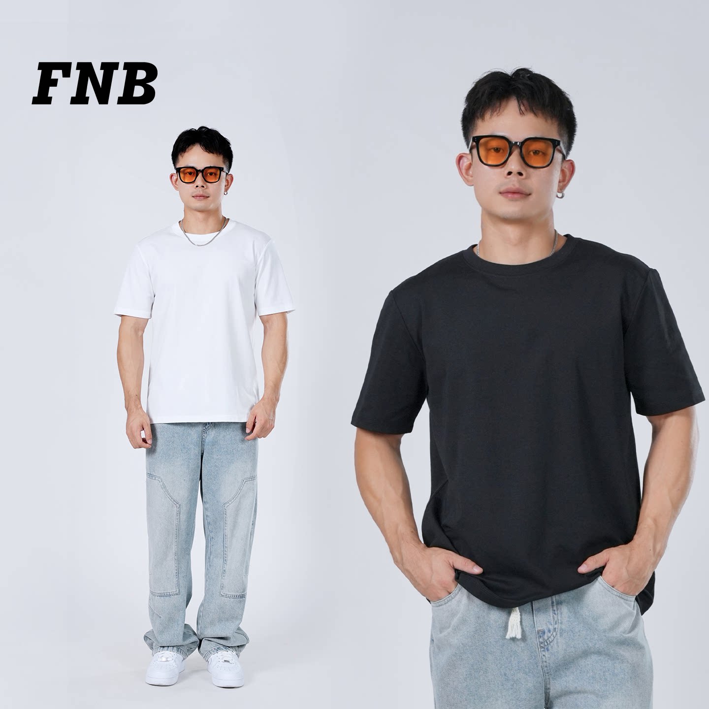 FNB白色棉短袖宽松男女同款T恤