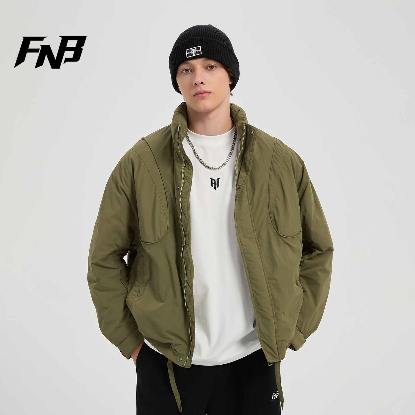 FNB美式夹克羽绒服男青少年冬季外套保暖立领轻鸭绒潮流户外工装