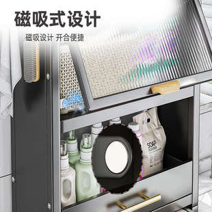 厨房小型冰箱置物架上方空间利用架子顶部上面的冰箱架防尘收纳柜