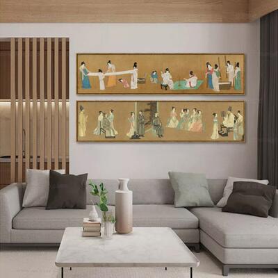 米亦堂x簪花仕女图 新中式唐代横幅仿古国画客厅餐厅卧室床头挂画