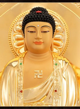 极速纯铜鎏金释迦牟尼佛家用佛堂供奉释迦摩佛像坐像X娑婆三圣摆