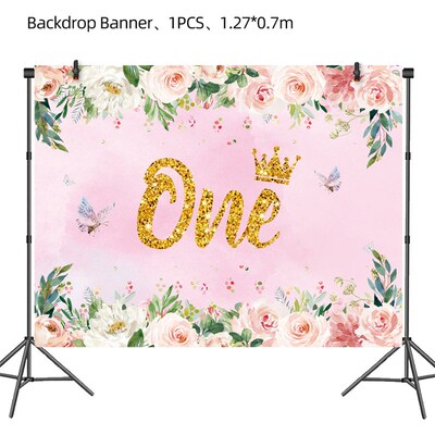 新品.One First Happy Birthday Party Decorations Pink Fl.ower