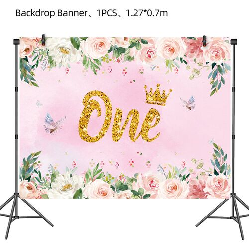 新品.One First Happy Birthday Party Decorations Pink Fl.ower