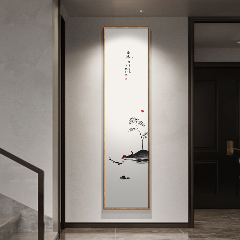 新中式入户玄关竖版装饰画餐厅饭店包厢挂画茶室禅意水Y墨荷花壁图片