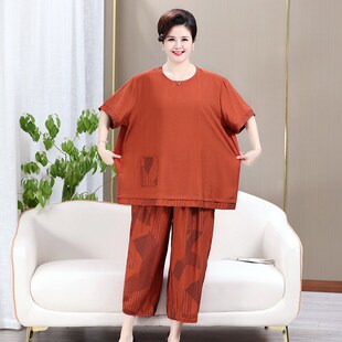 T恤阔腿裤 妈妈衣服特体加肥加大2A00斤短袖 中老年休闲夏 大码 新品