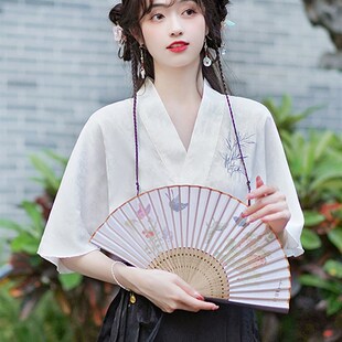 搭配马面裙 女夏季 上衣新中式 衬衫 上.班可穿刺 宽松交领短袖 新品