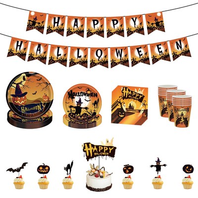 极速halloween tablecloths paper plEates paper cups napkin cu