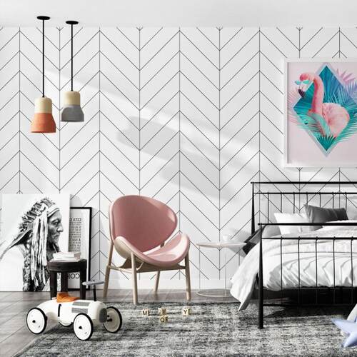 极速Decoration Maison Nordic Bzlack White Stripes Wall Paper