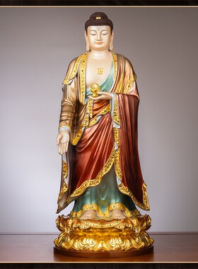 极速台湾珐琅彩纯铜西方三圣阿z弥陀佛观音菩萨大势至站像家用供