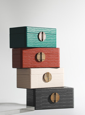 极速现代美式田园风超纤皮革桌面纸巾盒摆M件轻奢家居纸巾盒装饰