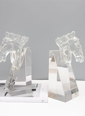 极速北欧创意透明水晶o马头书挡摆件样板房售楼部卧室书房桌面玄