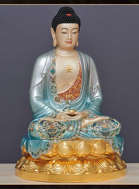 极速纯铜彩绘释迦牟尼佛家t用供奉佛像释迦佛娑婆三圣佛象坐像摆