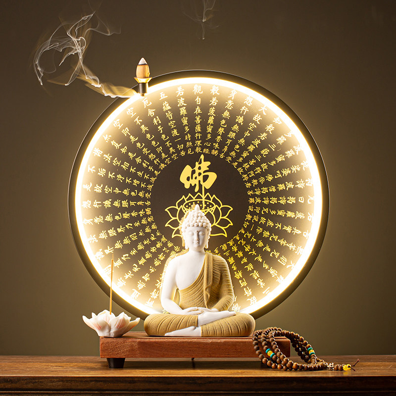 极速陶瓷释迦摩尼佛大日如来佛像客厅创意L玄关禅意装饰画心经灯