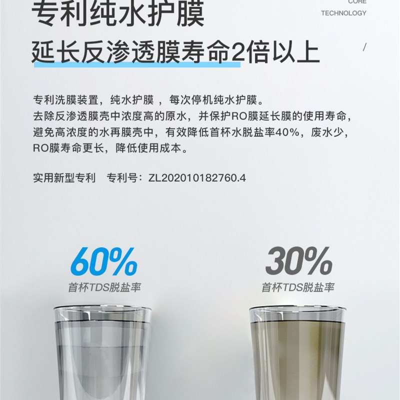 极速4:1微废水纯水护膜世韩u净水器800G大通量无桶家用反渗透 RO