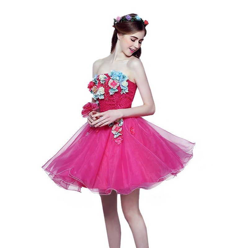 彩纱小礼服短款小个春秋六一演出主持生日宴会表演蓬蓬裙晚礼服