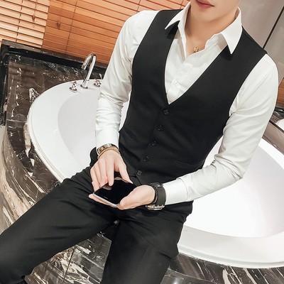 职业装美发师发型师酒吧KTV服务员工作服男士马甲休闲裤衬衫套装