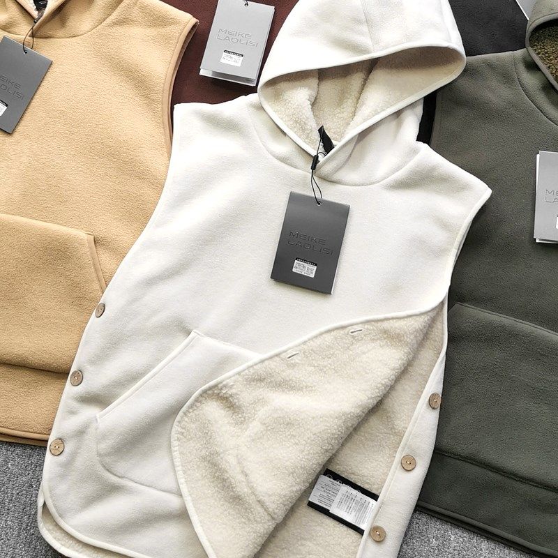 大捡漏 380g超细摇粒绒+羊羔绒保暖男士休闲连帽背心秋冬马甲外套