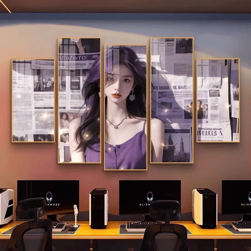 电竞酒店房间墙面装饰画网吧卡通动漫美女海报挂画卧室床头壁画图片