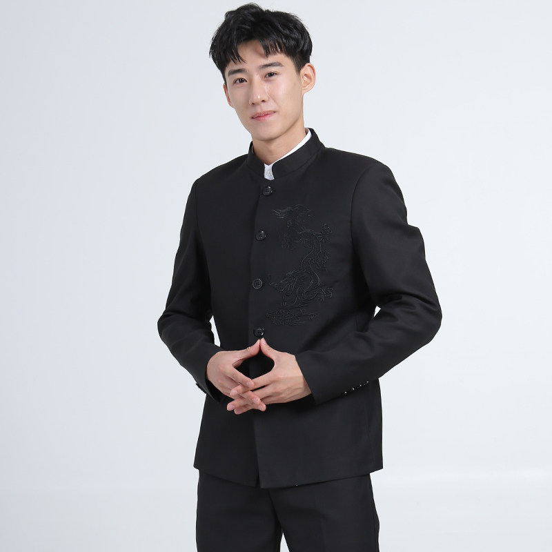 中山装套装男士立领复古风修身青年结婚礼表演出唐装中式西服外套