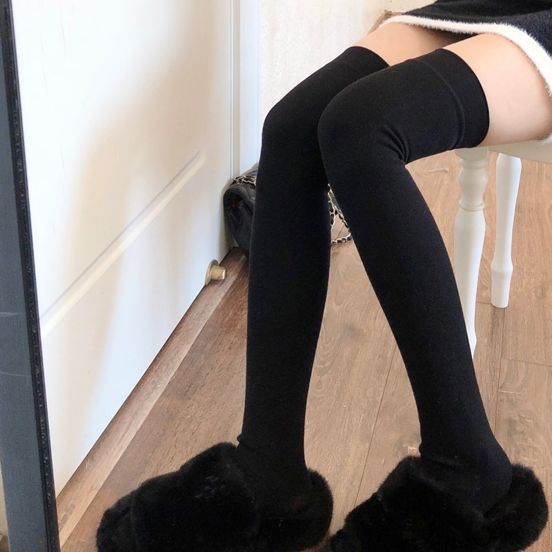 加厚黑色过膝袜女秋冬加绒奶白色长筒袜jk大腿袜子保暖灰色高筒袜