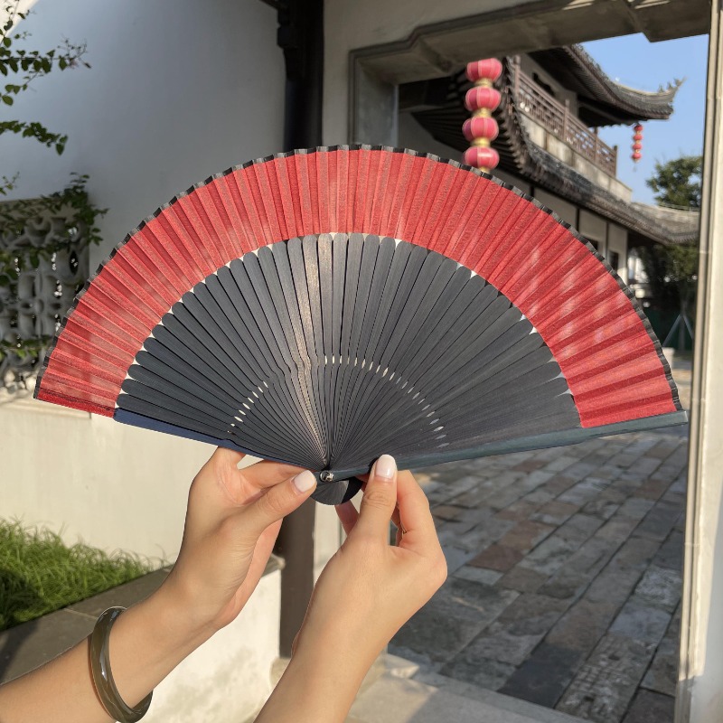 古风折扇夏天便携红色扇子女式随身古典中国风汉服旗袍折叠小扇子