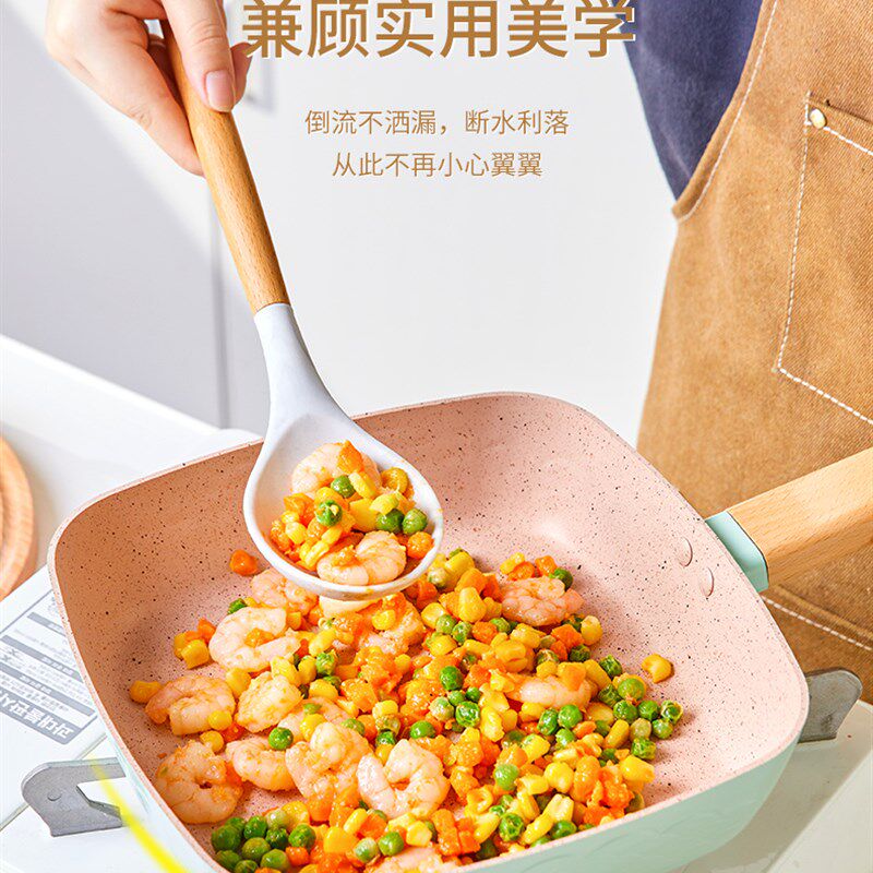 厨娘物语 方形煎锅鱼鳞花纹麦饭石不粘锅深口浅口炒锅煎锅送竹铲