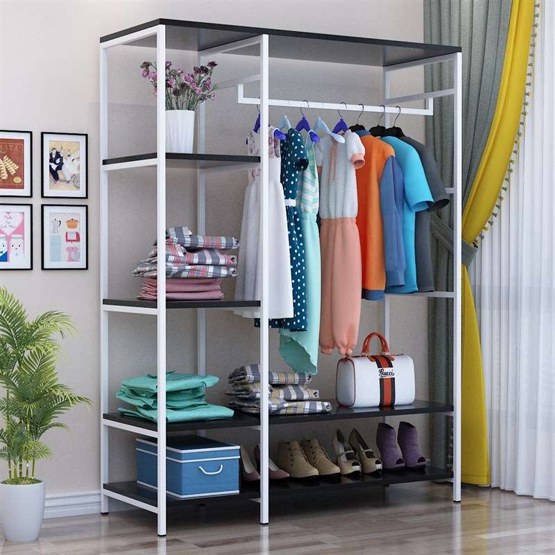 家用收纳架简易落地衣帽架铁艺卧室挂衣架实木衣柜儿童挂衣服架子