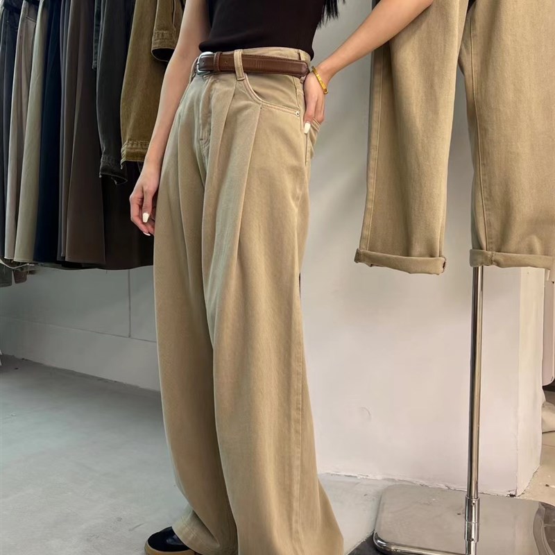 T台35350-1直筒牛仔裤女秋季高腰垂感直筒宽裤宽松显瘦拖地裤子