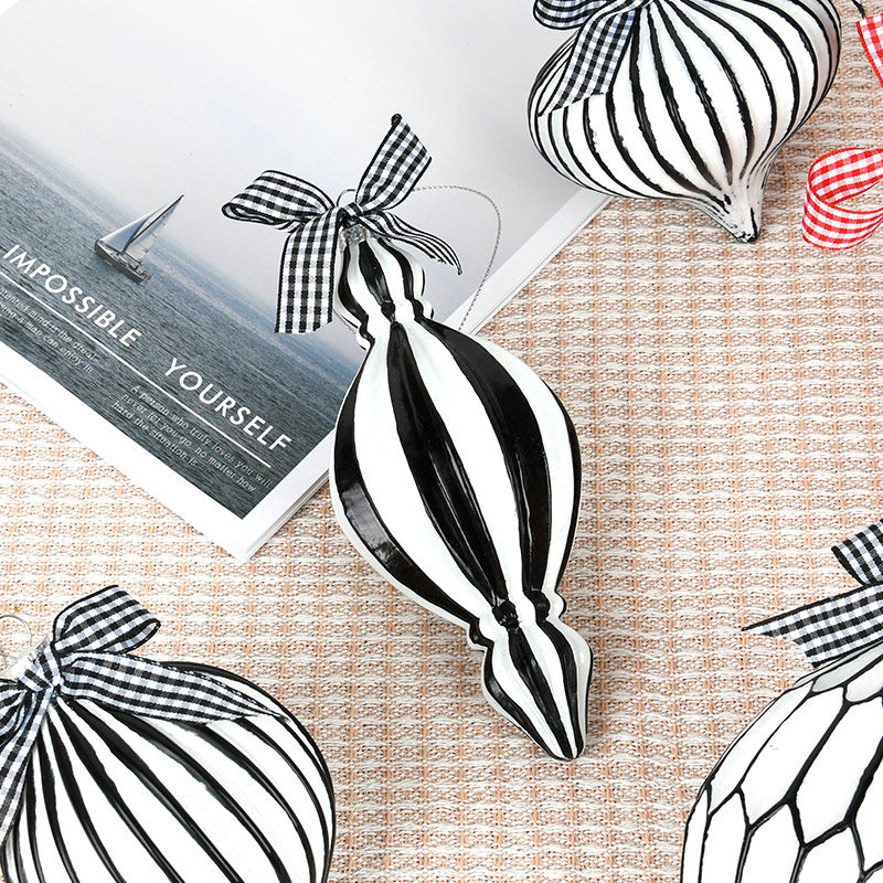 圣诞装饰品黑白彩绘创意玻璃球造型球圣诞树场景布置吊饰红白挂球