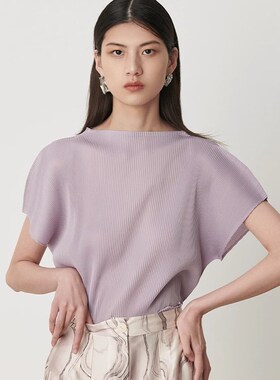 GJHJ微澜 累积热销10000+气场全开又美又飒紫色褶皱上衣女短袖T恤