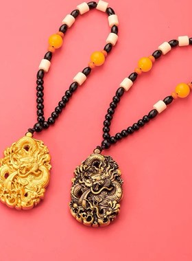 黄铜做旧龙牌手把件家居摆件电视柜酒柜摆件个性实心随身盘玩挂件