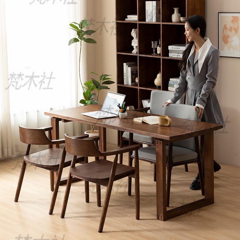 胡桃木莫比恩全实木书桌学生家用大板家用办公长条学习桌定制